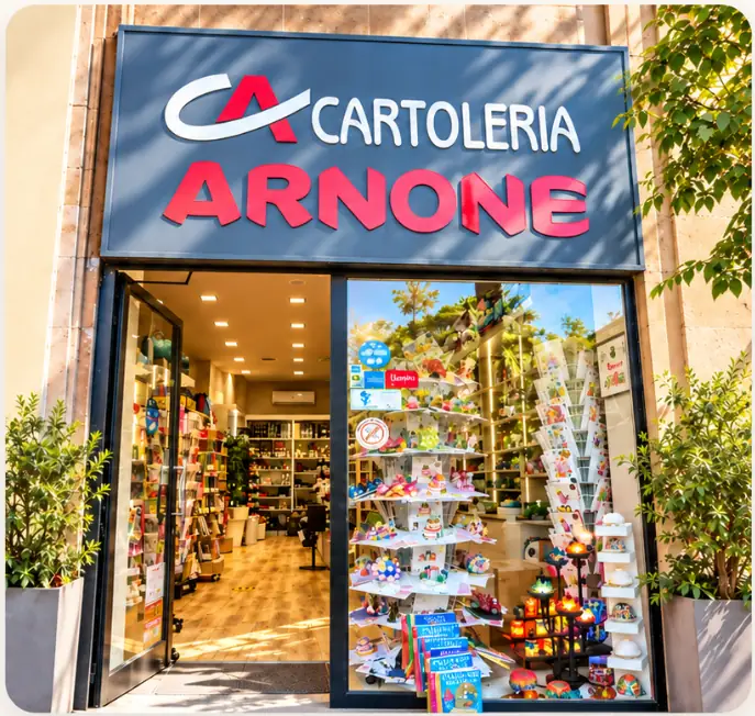 Vetrina e ingresso della Cartoleria Arnone